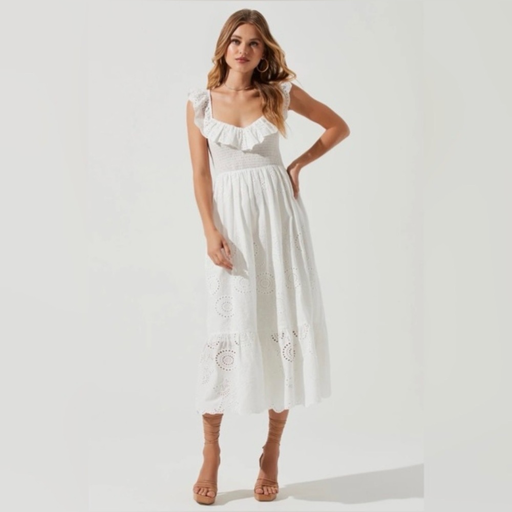 ASTR White Cottage Eyelet Ruffle Maxi Dress